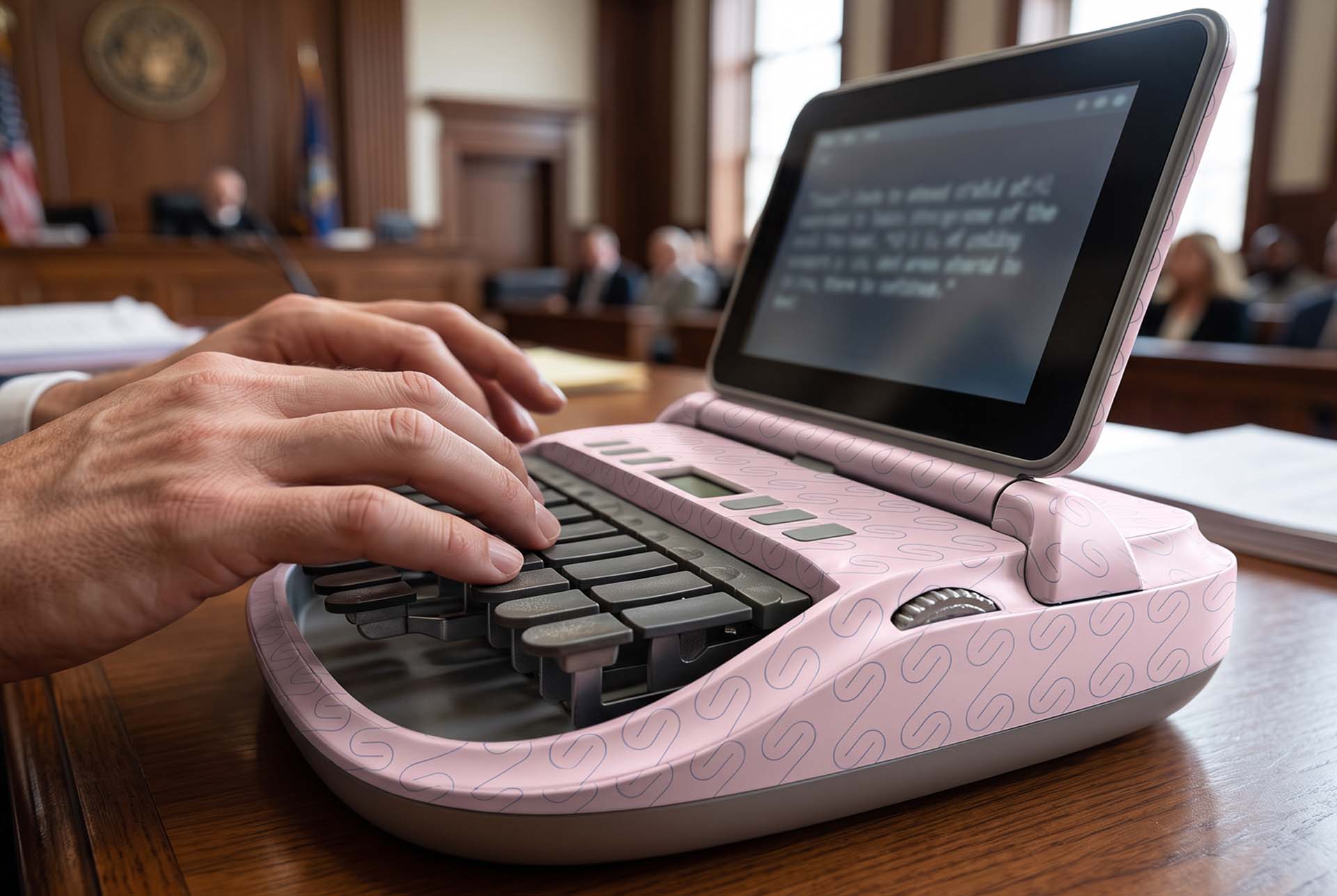 Vintage stenography machine that inspired the logo