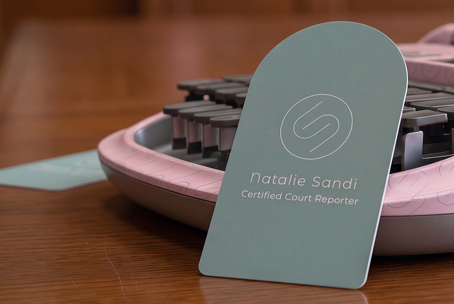 Natalie Sandi monogram built from stenography key shapes