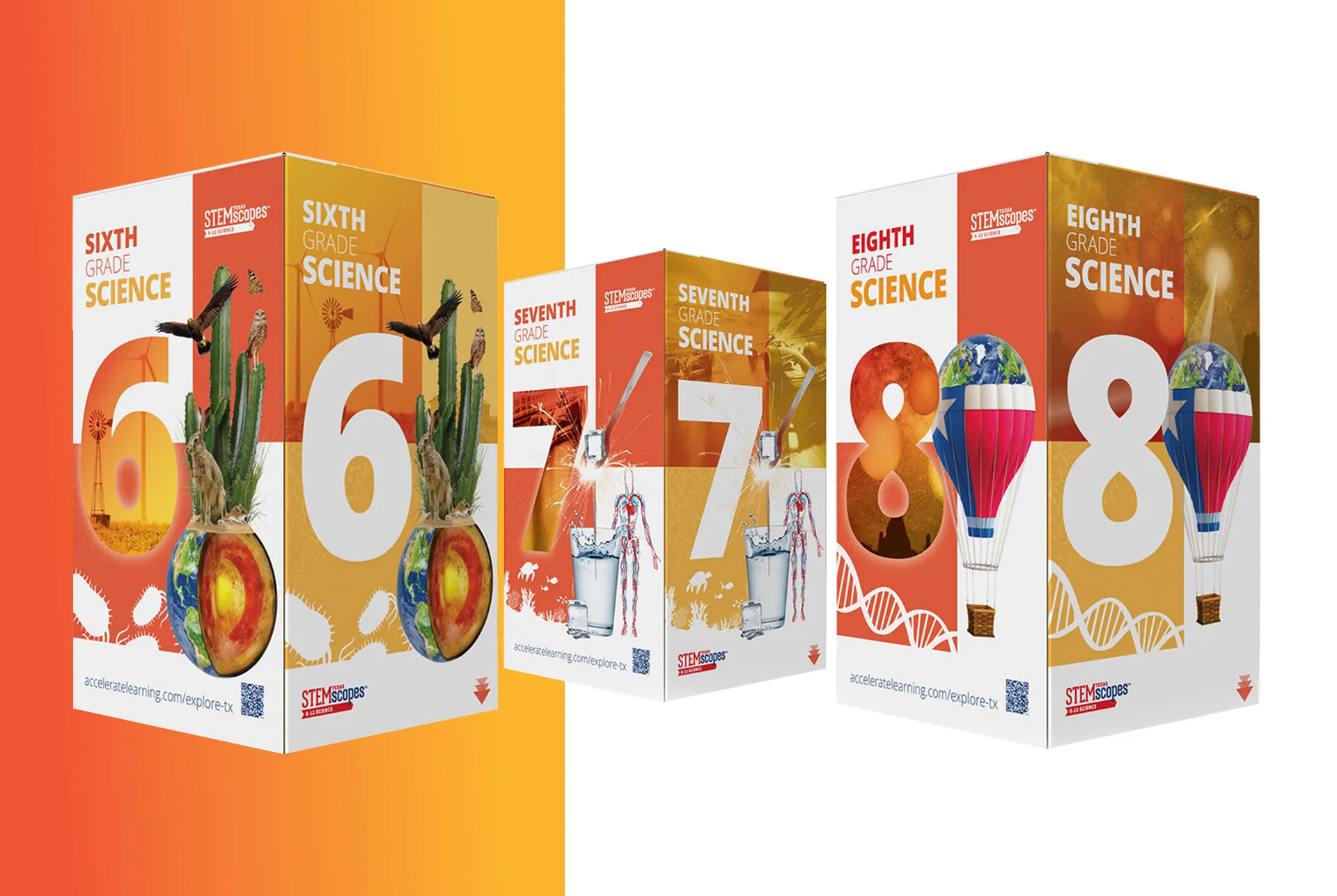 STEMscopes sixth, seventh and eighth grade science kit packaging in terracotta