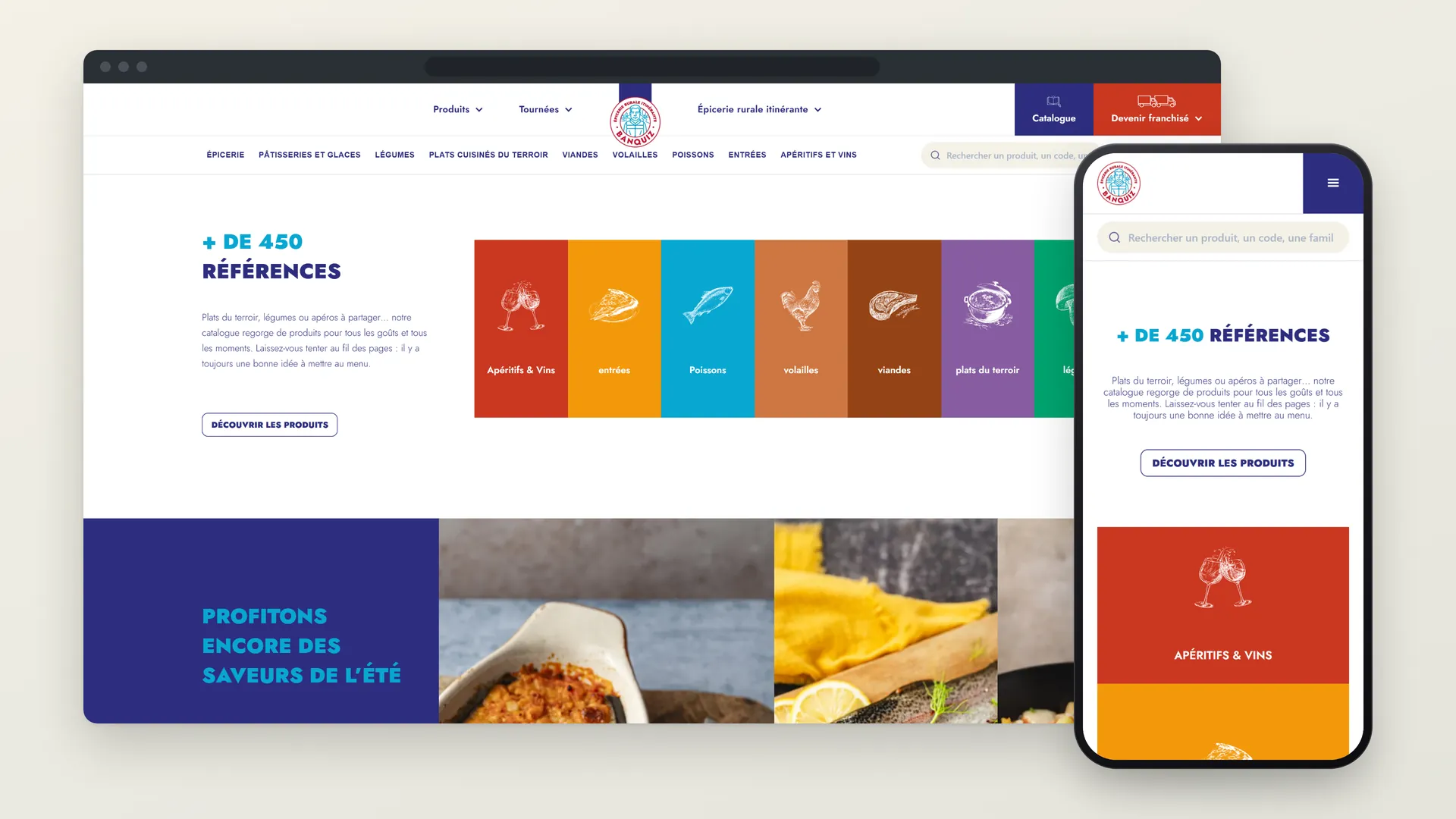 Banquiz, section des 450 références produits par famille