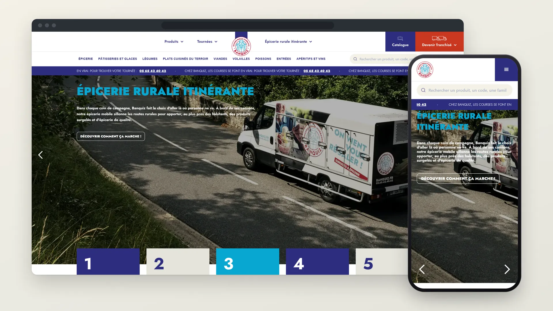 Banquiz, page d'accueil du site sur ordinateur et mobile
