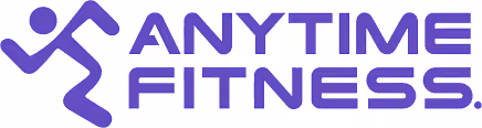 Purple running figure logo next to the text 'ANYTIME FITNESS' in dark blue letters.