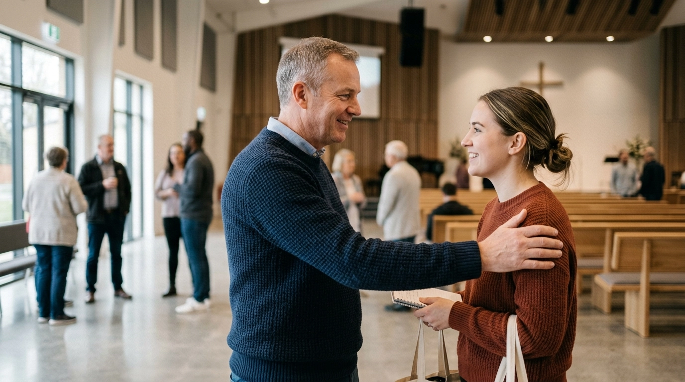 A church leader having a genuine conversation with a member