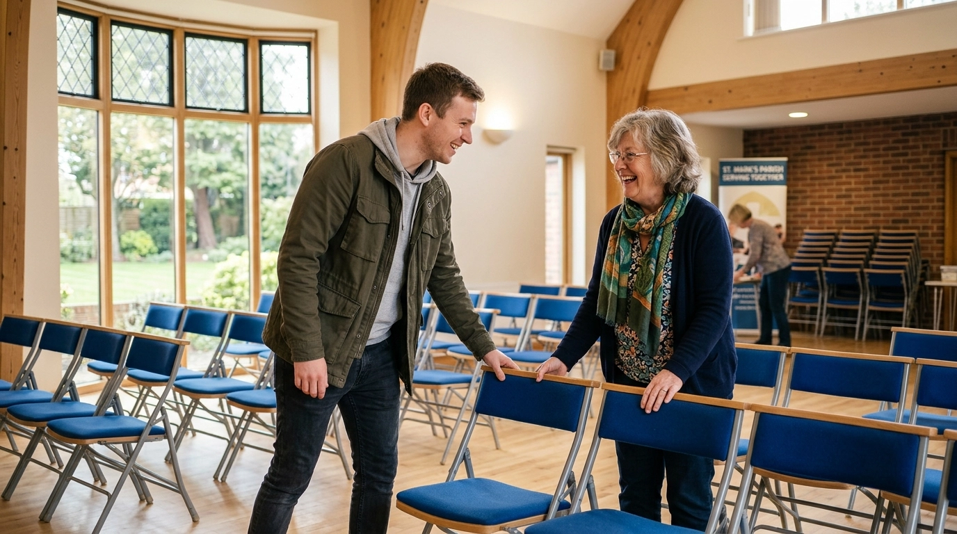 Team setting up chairs