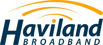 Haviland Broadband logo with blue text and three orange curved signal lines above the name.