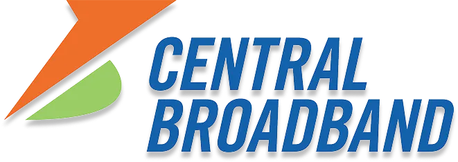 Central Broadband logo with blue text and an orange and green graphic element.