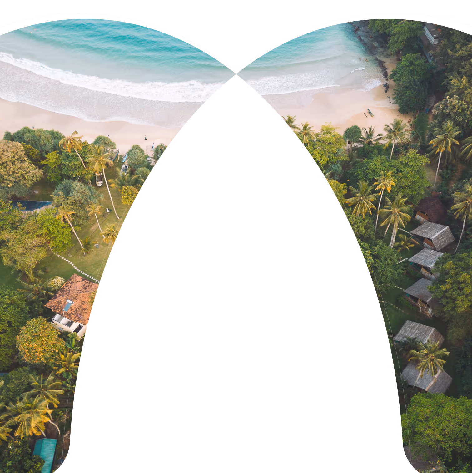 Aerial view of a tropical coastline formed into the shape of a pair of lungs