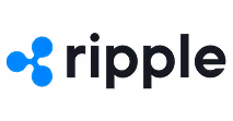 Ripple cryptocurrency logo with a blue connected nodes symbol to the left of the word 'ripple'.