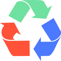 Símbolo de reciclaje con flechas en verde, rojo y azul formando un triángulo.