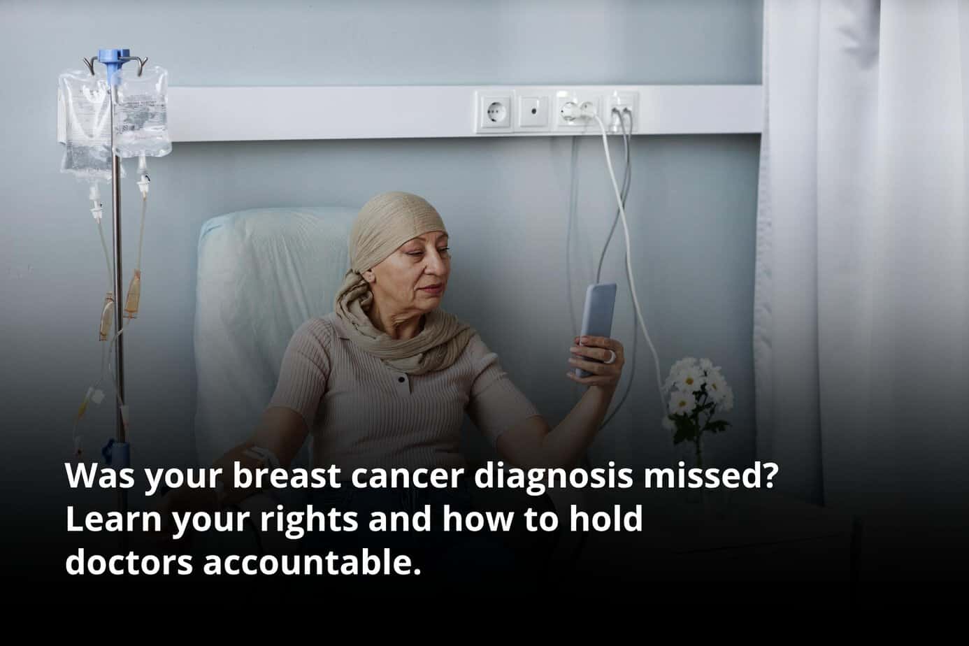 Senior woman in chemo chair, reflecting cases handled by an Anaheim breast cancer misdiagnosis lawyer.
