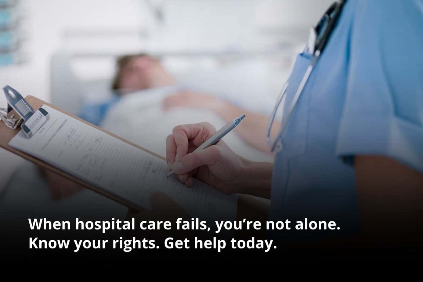 Nurse charting beside a hospital bed, illustrating errors addressed by Irvine hospital negligence lawyers.