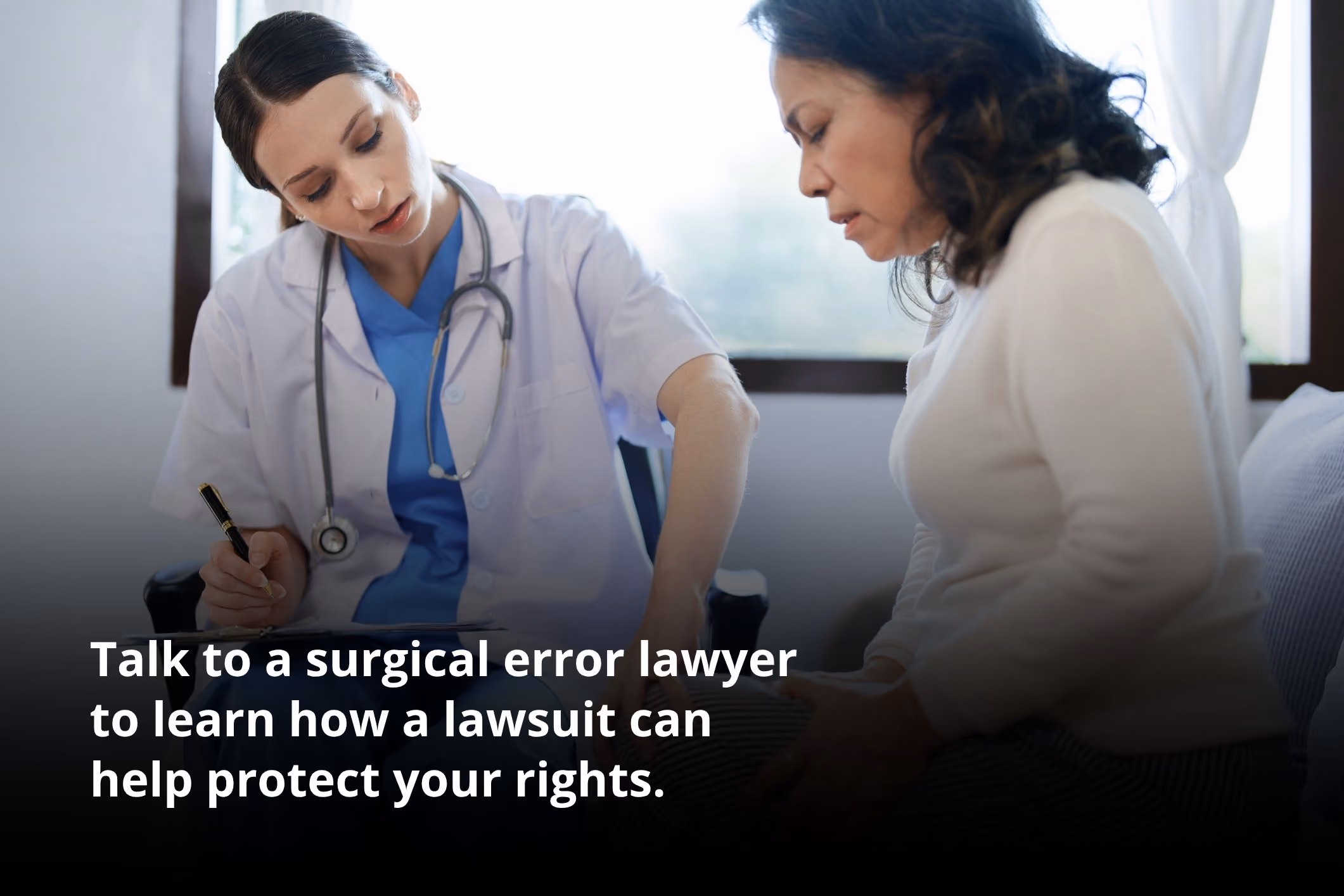 A doctor consults with a patient after a California surgical error lawyer requested a second opinion.