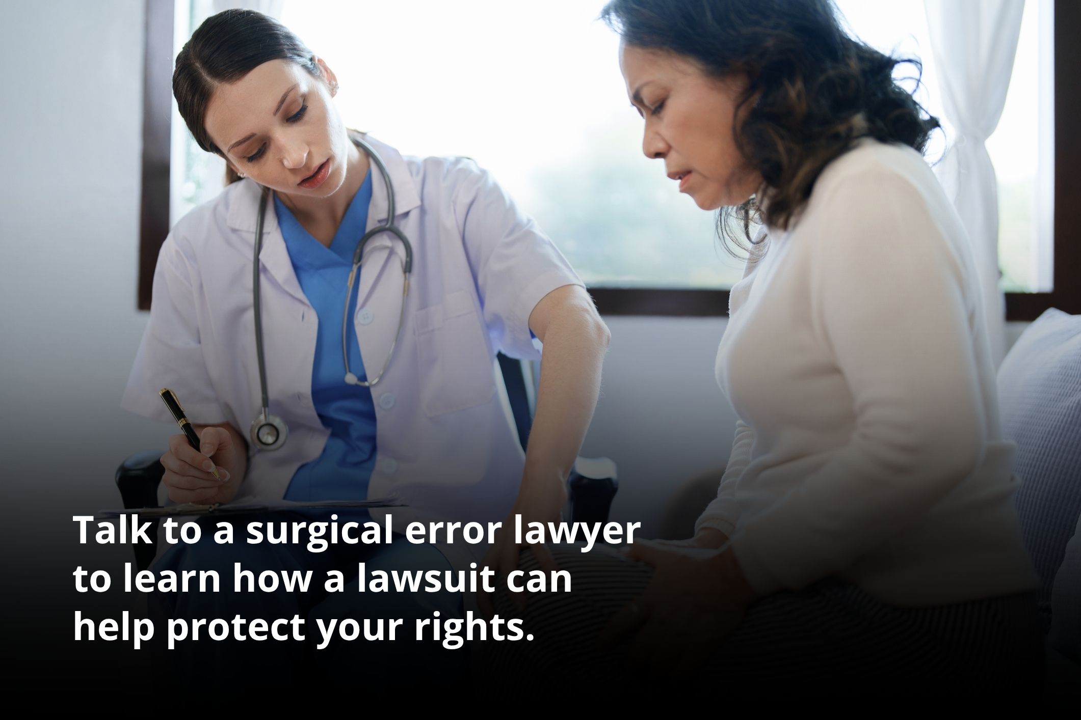 A doctor consults with a patient after a California surgical error lawyer requested a second opinion.