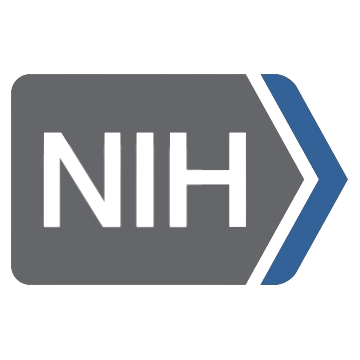 NIH (National Institutes of Health) logo with gray block letters and a blue arrow on the right.