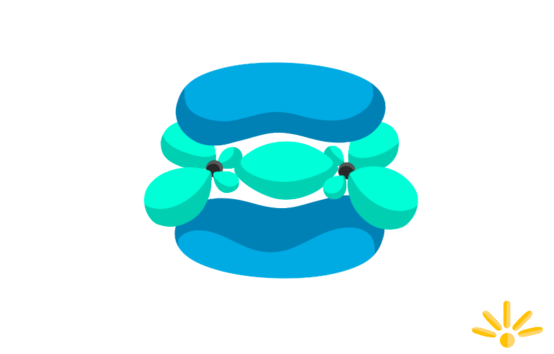 Hybridization tool image. Illustration of molecular hybridization showing overlapping atomic orbitals forming a hybrid orbital between two atoms.