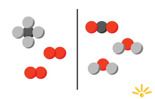 Reactions tool image. Molecular models showing reactions with gray, black, and red spheres representing different atoms.