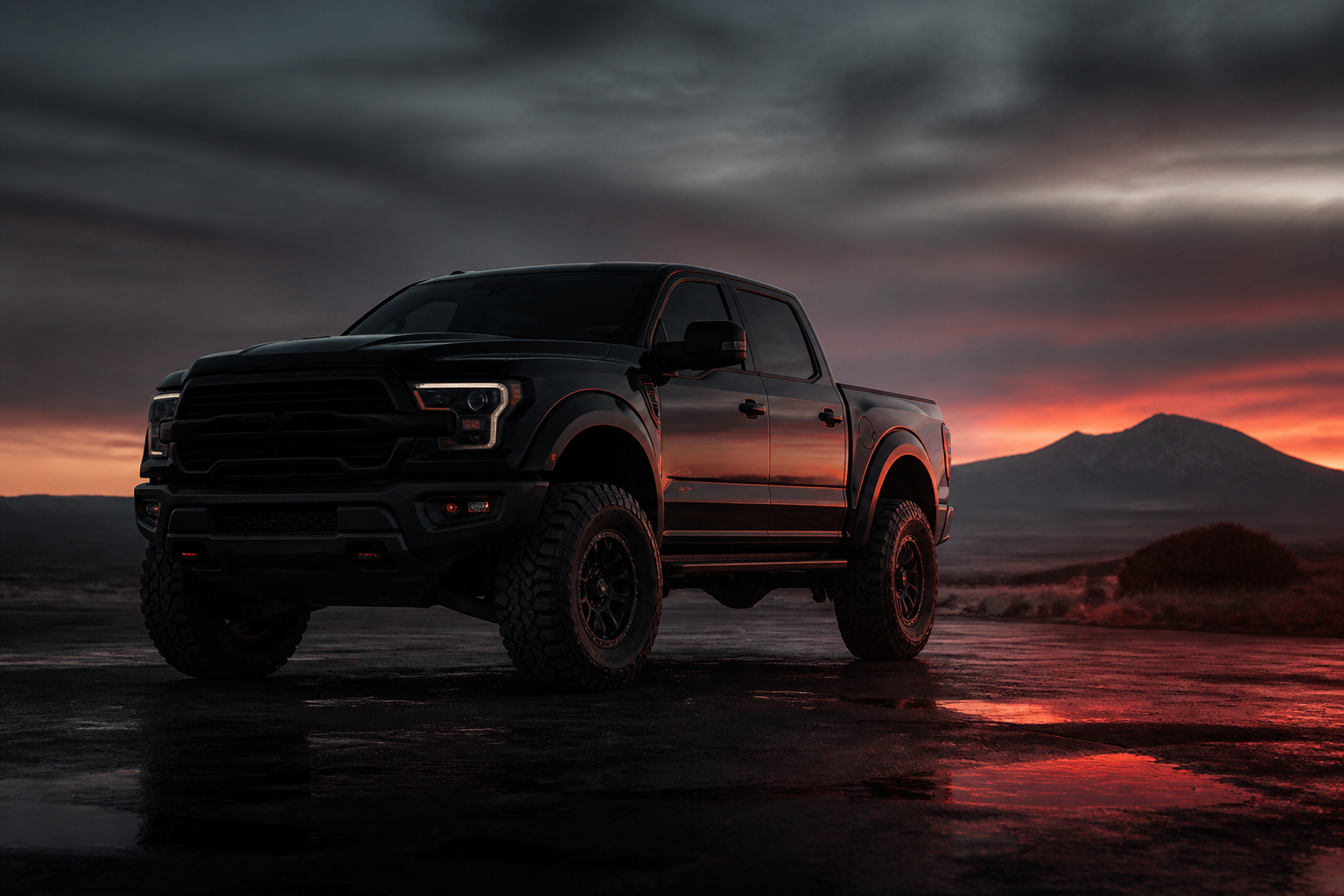 Lifted pickup truck at dusk with orange rim light, for Rize Industries Auto Insurance