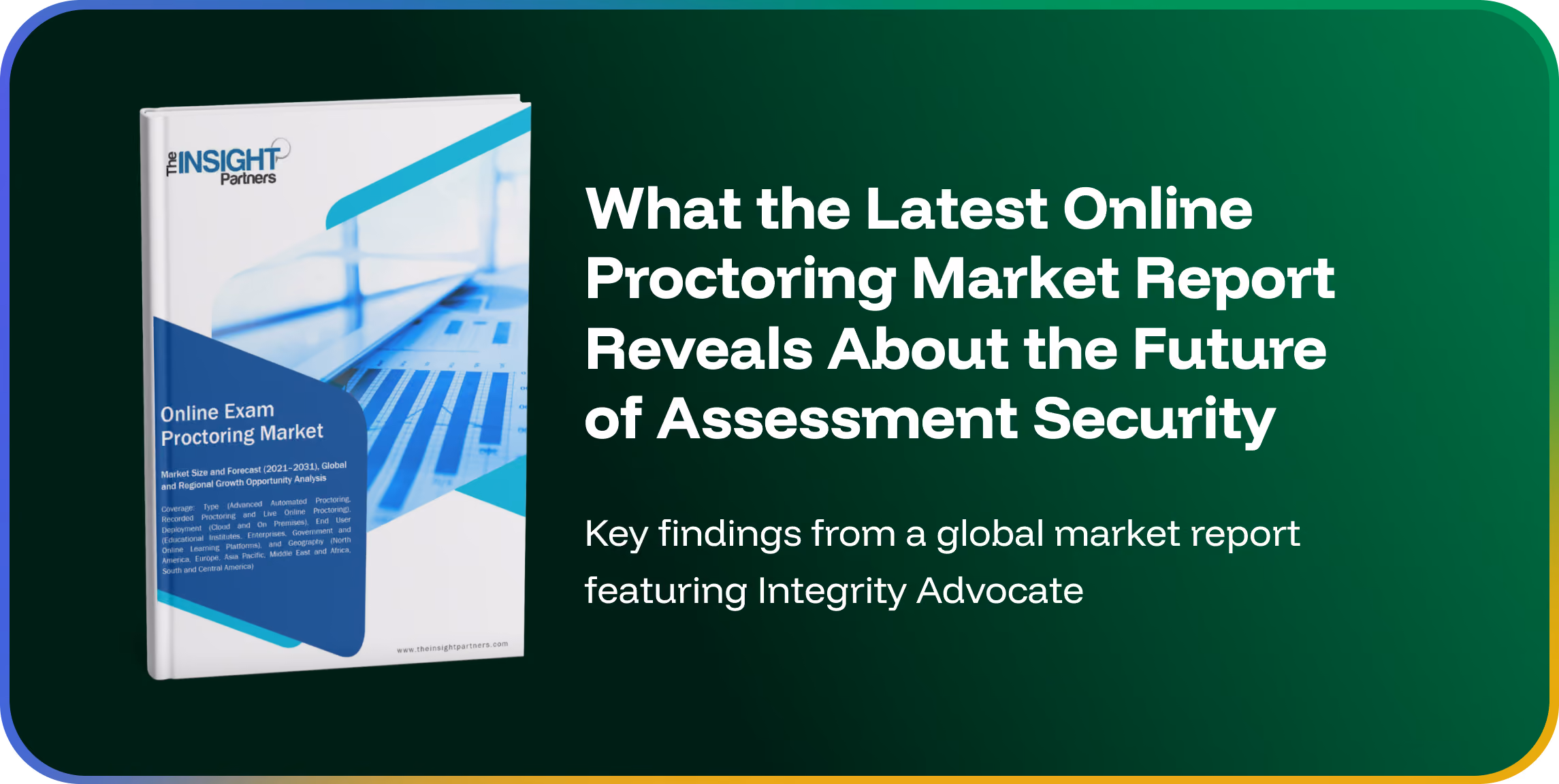 Online proctoring market report graphic featuring Integrity Advocate and insights on assessment security.
