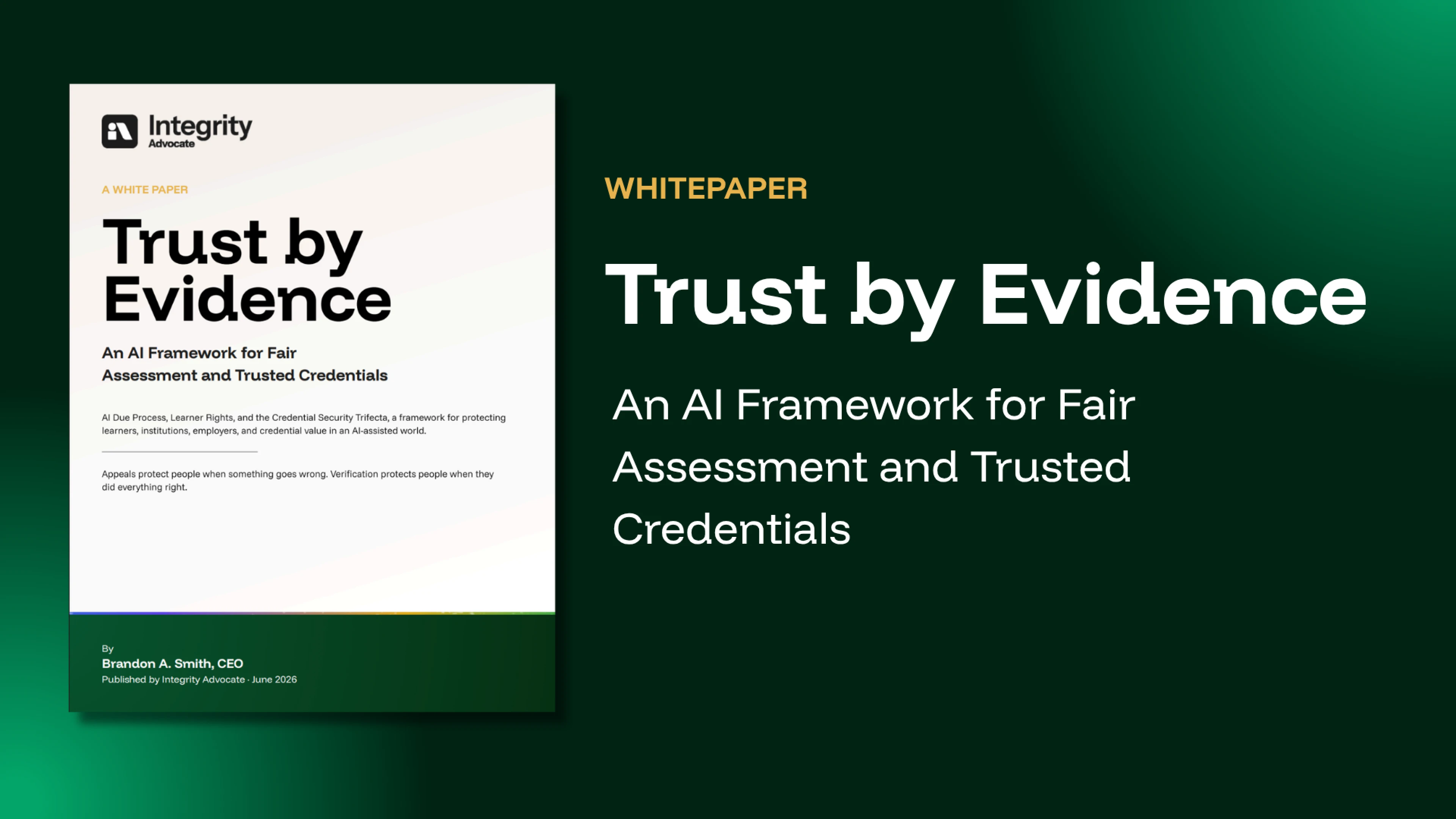 Trust by Evidence whitepaper cover, an AI framework for fair assessment and trusted credentials