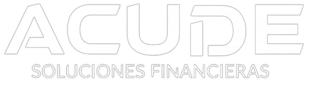 Texto blanco ACUDE y SOLUCIONES FINANCIERAS sobre fondo negro.