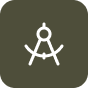 Icono de compás de dibujo blanco sobre fondo verde oscuro.