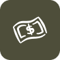 Ícono de un billete con símbolo de dólar.