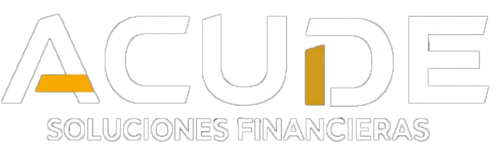 Logotipo de ACUDE con texto 'Soluciones Financieras' en letras blancas y fondo negro.