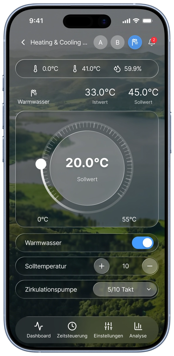 Smartphone mit WunderWärme App-Vorschau.