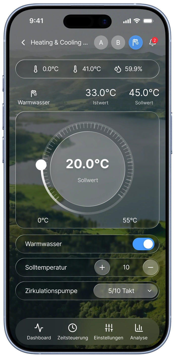 WunderWärme App-Vorschau auf einem Smartphone.