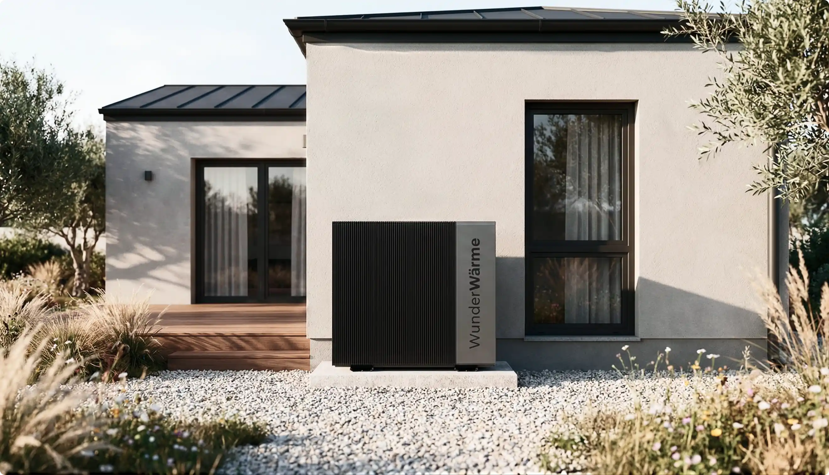 WunderWärme Anlage an einem modernen, energieeffizienten Wohnhaus