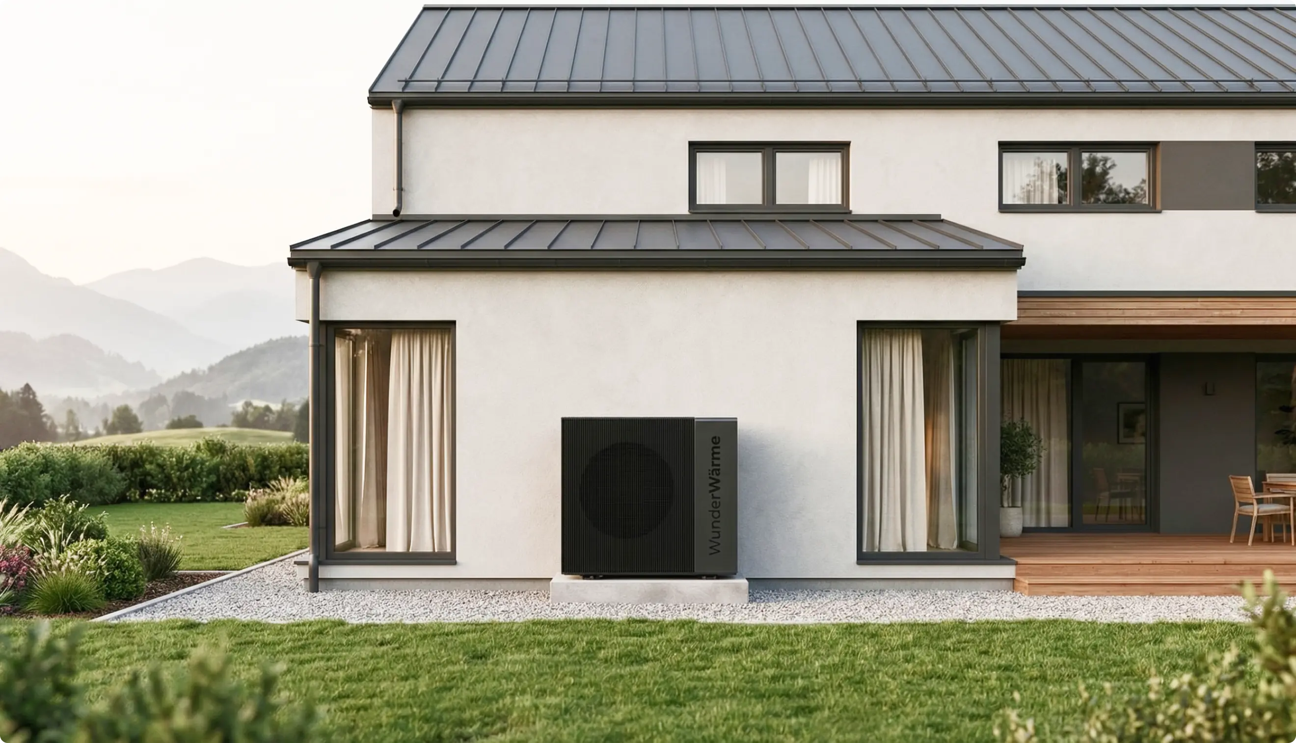 WunderWärme Anlage an einem Einfamilienhaus mit effizientem Energiebedarf
