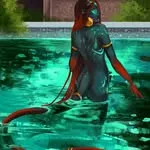 Kunden-Case-Material: digitale Kunstillustration einer Person im Wasser (Referenzbild aus Kundenprojekt)