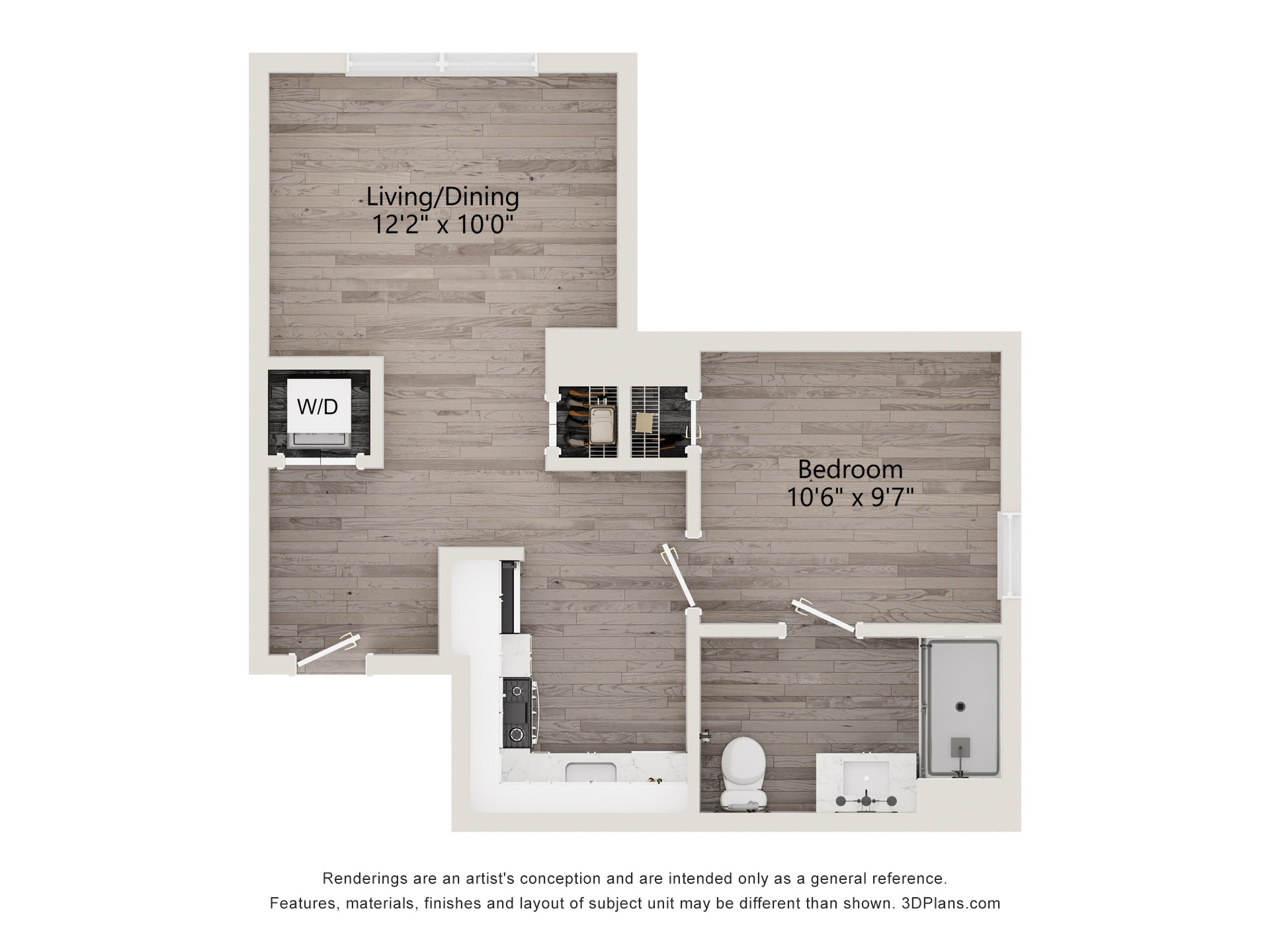 Ascot floor plan, 1 Bed / 1 Bath, 517 sq ft - luxury apartment at Greyson West, West Hartford CT