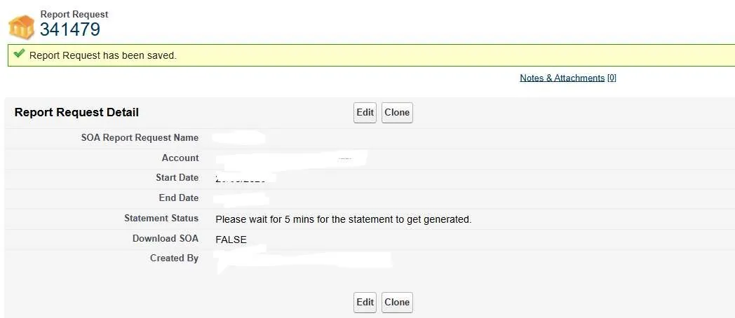 Портал DMCC, сохранённый запрос: Statement Status просит подождать 5 минут, Download SOA FALSE