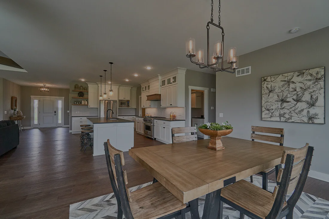 dining room into kitchen with gradient