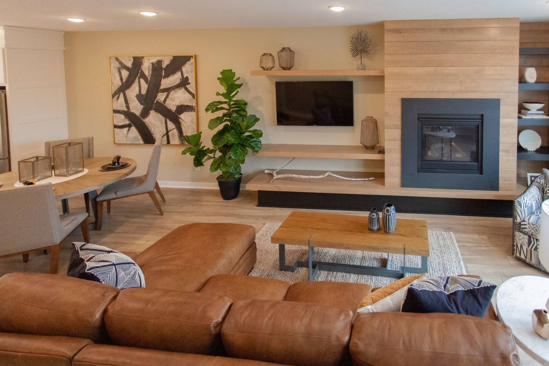 living room with leather sofa