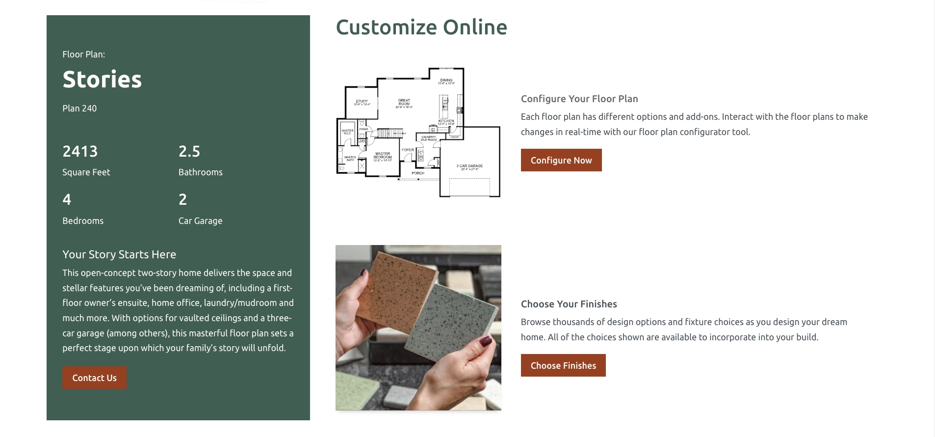 screenshot of the customizable floor plan with the overall details of the Stories Floor Plan by Fingerprint Homes.