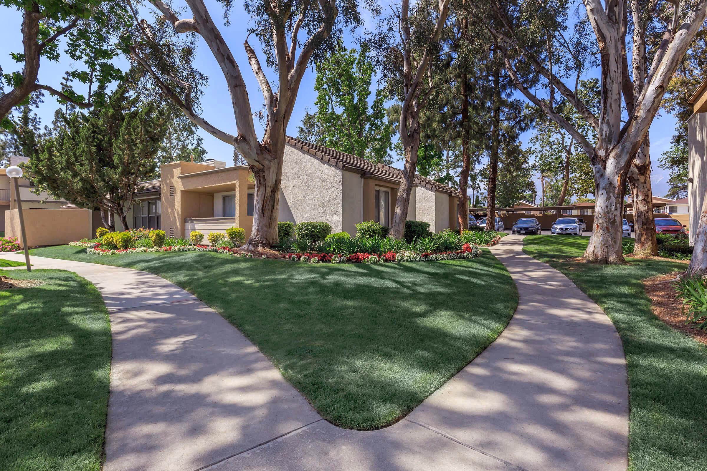 Exterior of apartment homes with walking paths
