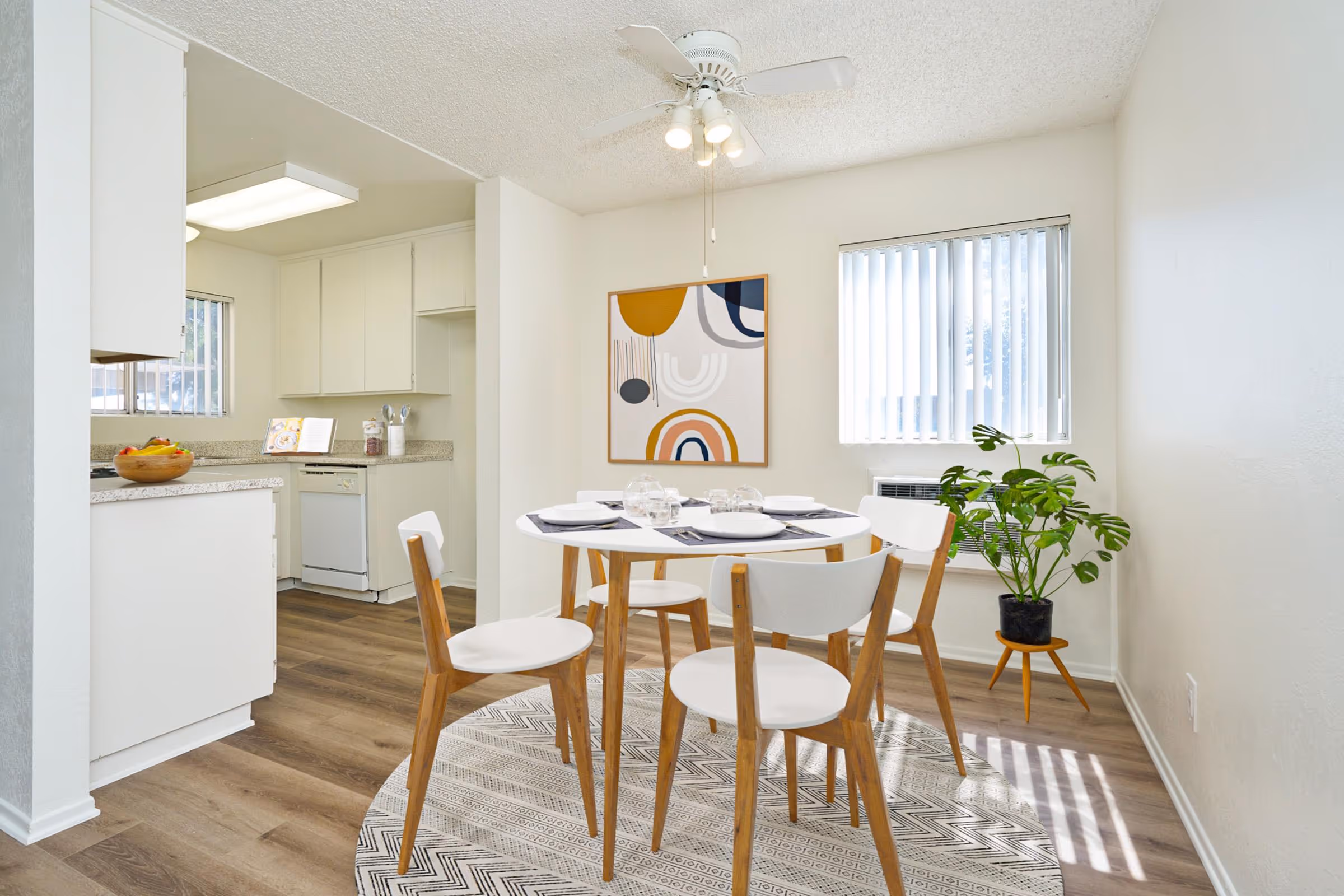 Virtually staged dining area with table with chair