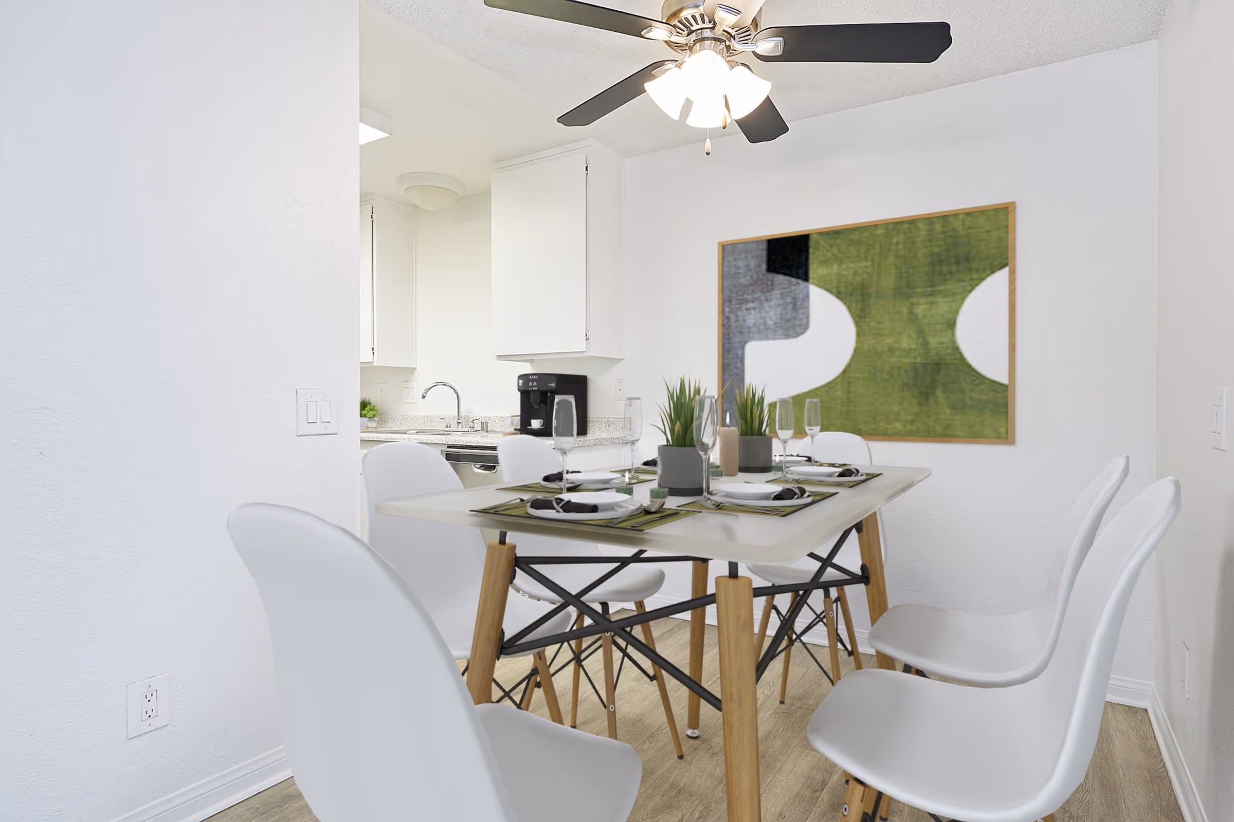 Virtually staged dining area with table with chair
