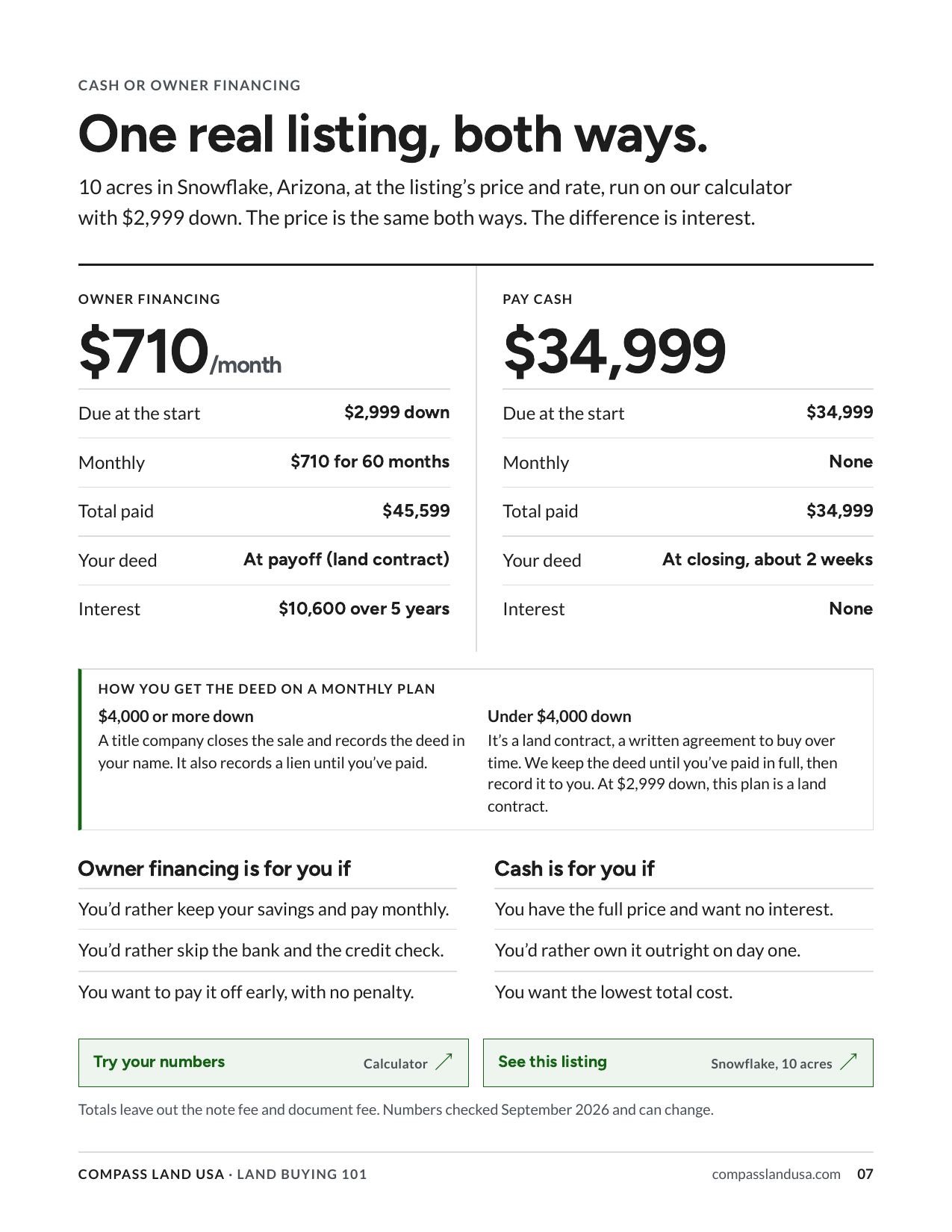 Cash or monthly