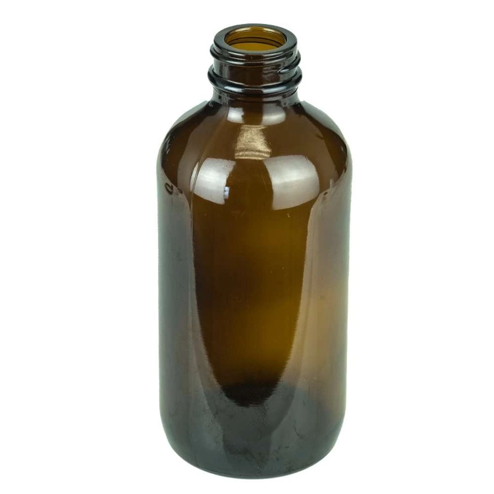 8 oz Boston Round 28-400 Continuous Thread Specialty Glass Bottle — Amber
