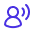 Blue icon of a person speaking with sound waves coming from their mouth.