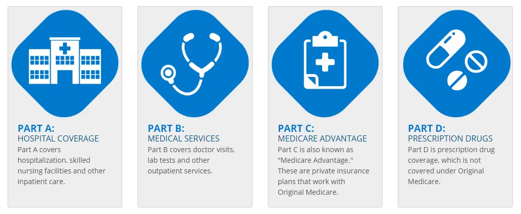 New to Medicare parts diagram — how Parts A, B, C, and D work together