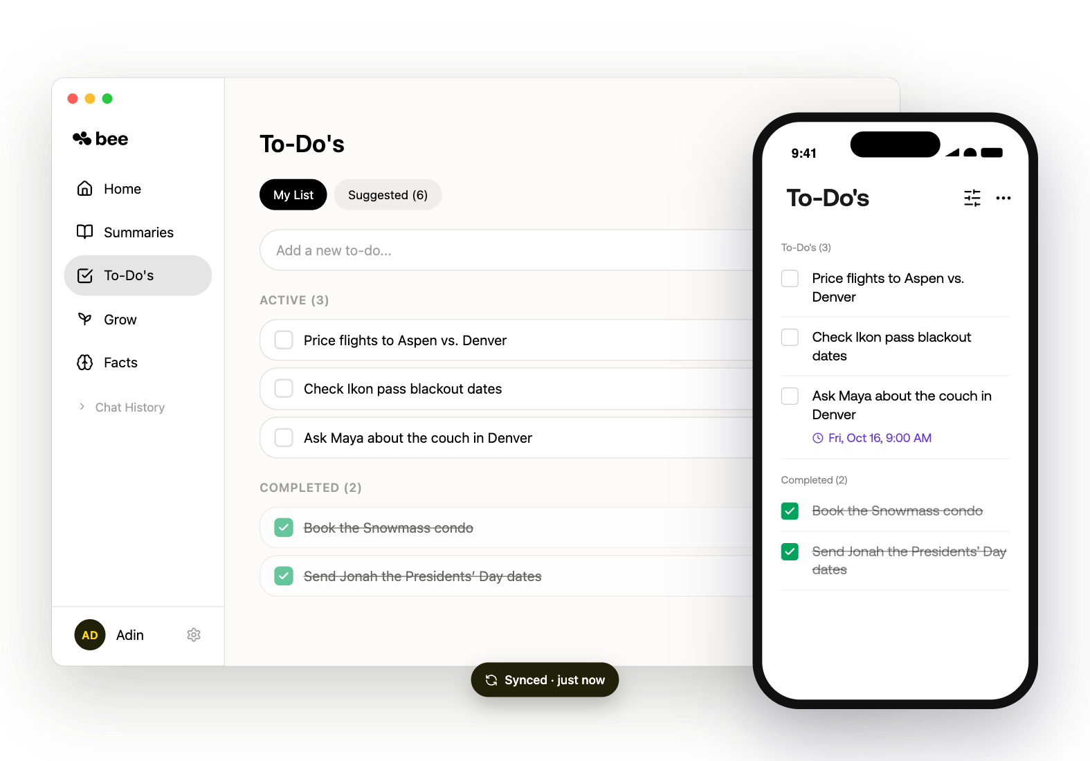 The same to-do list on the phone and the computer