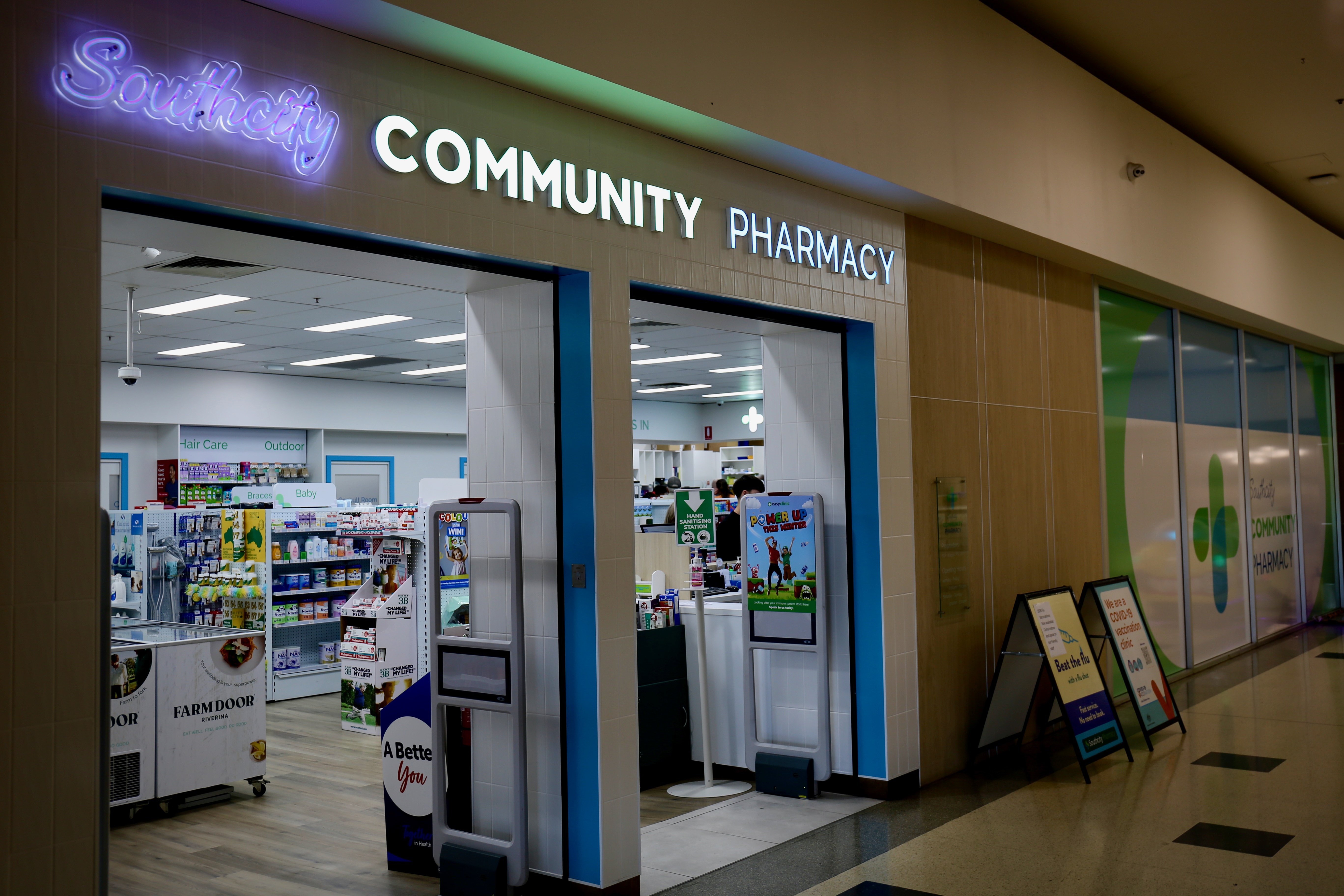 The entrance to Southcity Community Pharmacy located inside Southcity Shopping Centre, Wagga Wagga