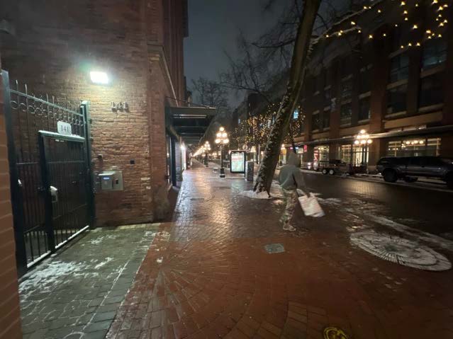 Cleared and de-iced pedestrian walkway in Gastown, Vancouver