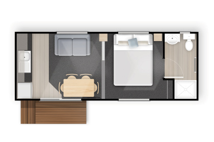 Plan of Norfolk 'Classic' 2 bedroom cabin with kitchen and bathroom