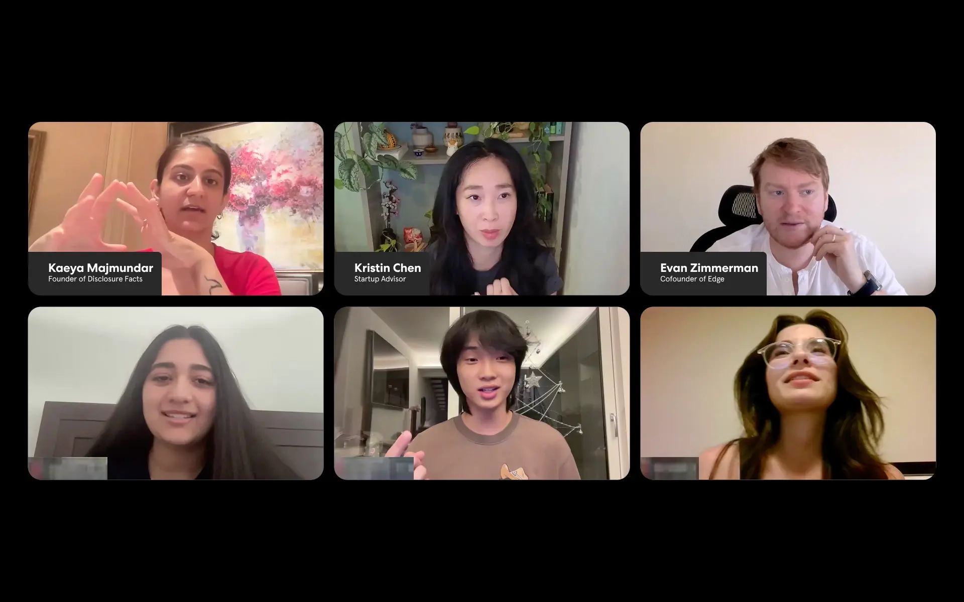 Image 1: Video call grid of Leangap judges and students, with judges' names and titles shown