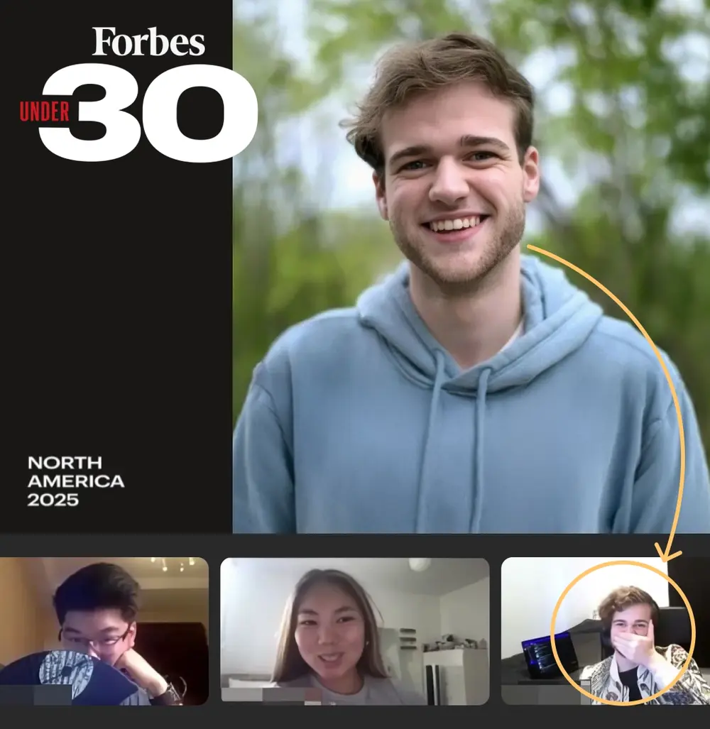 Forbes 30 Under 30 mentor smiling on a Leangap video call with students